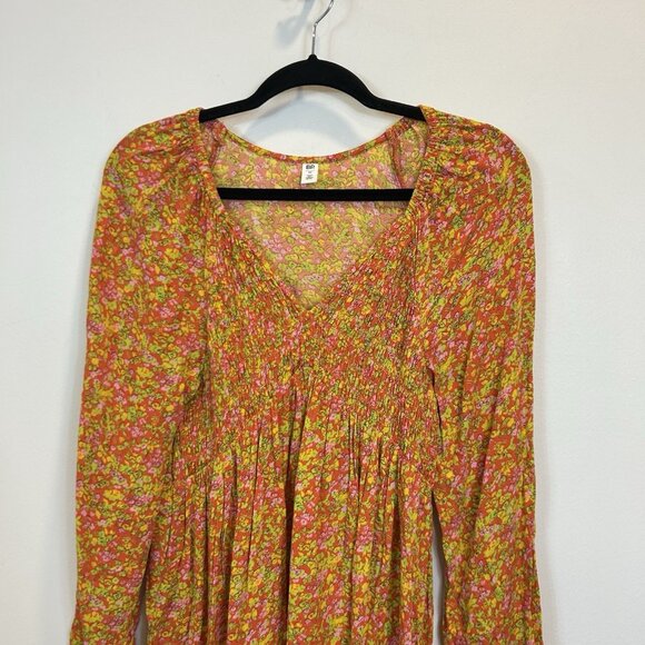 BP. Medium V-Neck Long Sleeve Babydoll Minidress - Red Multi Hannah Kate - Picture 2 of 9